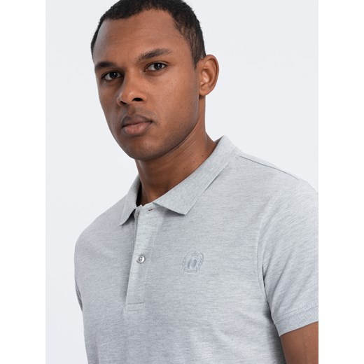Koszulka męska polo z dzianiny pique - szary melanż V20 S1374 ze sklepu ombre w kategorii T-shirty męskie - zdjęcie 168253785