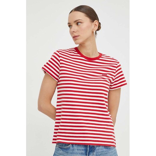 Levi&apos;s t-shirt bawełniany damski kolor czerwony ze sklepu ANSWEAR.com w kategorii Bluzki damskie - zdjęcie 168256458