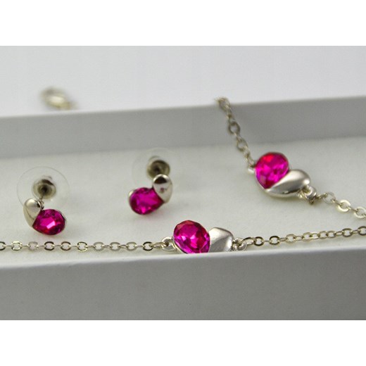 komplet biżuterii z różowymi sercami na prezent Lovrin wyprzedaż LOVRIN
