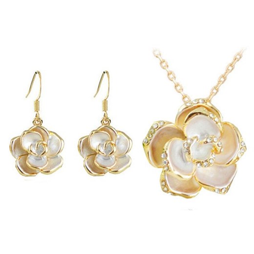 komplet biżuterii białe róże z cyrkoniami na prezent Lovrin promocja LOVRIN