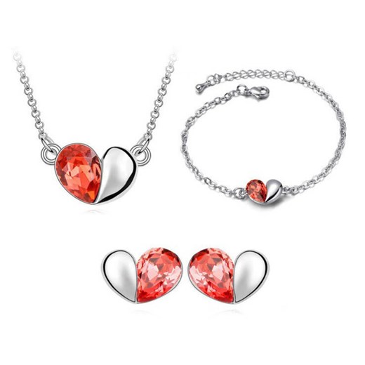 komplet biżuterii czerwone serduszka serca na prezent Lovrin okazja LOVRIN