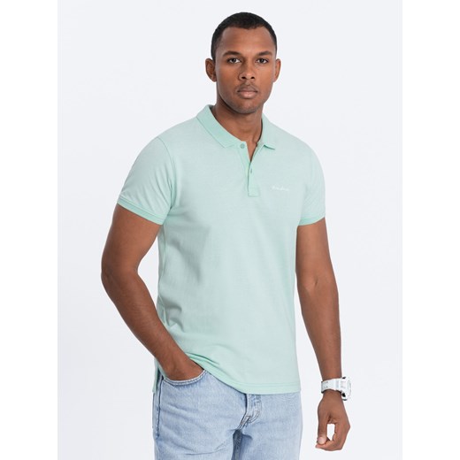 Koszulka polo z dzianiny pique - jasnozielona V1 S1746 ze sklepu ombre w kategorii T-shirty męskie - zdjęcie 168270469