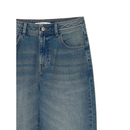 Cropp - Jeansy straight z efektem sprania - niebieski Cropp 42 Cropp
