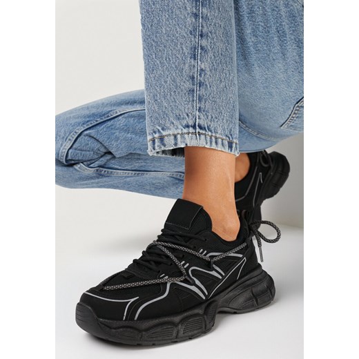 Czarne Sneakersy z Ekoskóry na Grubej Podeszwie z Podwójnym Sznurowaniem Cellira ze sklepu born2be.pl w kategorii Buty sportowe damskie - zdjęcie 168282756