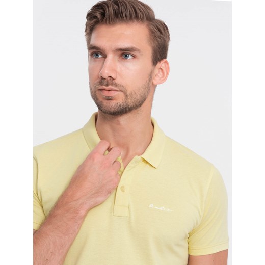 Koszulka polo z dzianiny pique - żółta V4 S1746 ze sklepu ombre w kategorii T-shirty męskie - zdjęcie 168287978