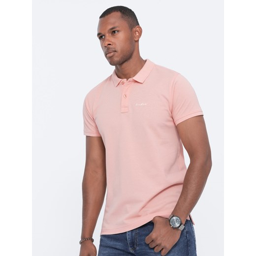 Koszulka polo z dzianiny pique - jasnoróżowa V5 S1746 ze sklepu ombre w kategorii T-shirty męskie - zdjęcie 168287985