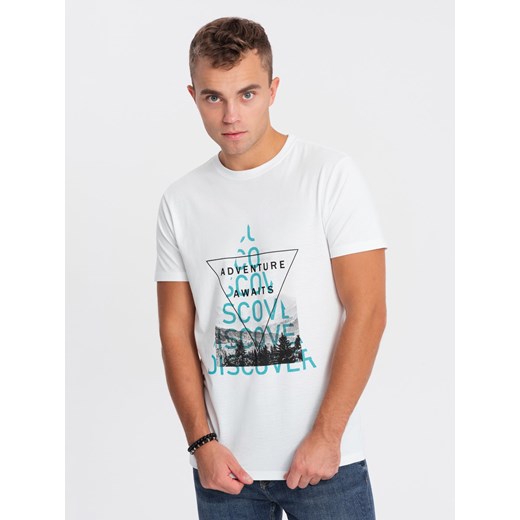T-shirt męski bawełniany z nadrukiem - biały V1 OM-TSPT-0165 ze sklepu ombre w kategorii T-shirty męskie - zdjęcie 168287999