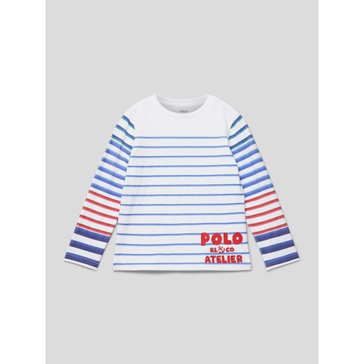 Bluzka z długim rękawem,wzorem w paski i nadrukiem z logo ze sklepu Peek&Cloppenburg  w kategorii T-shirty chłopięce - zdjęcie 168305235