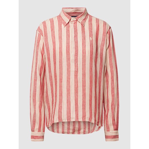 Bluzka lniana z dłuższym tyłem i wyhaftowanym logo ze sklepu Peek&Cloppenburg  w kategorii Koszule damskie - zdjęcie 168316397