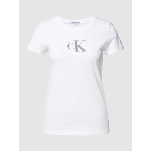 T-shirt o kroju slim fit z cekinowym obszyciem model ‘SEQUIN’ ze sklepu Peek&Cloppenburg  w kategorii Bluzki damskie - zdjęcie 168324426
