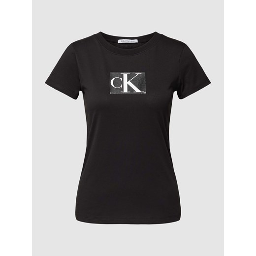 T-shirt o kroju slim fit z cekinowym obszyciem model ‘SEQUIN’ ze sklepu Peek&Cloppenburg  w kategorii Bluzki damskie - zdjęcie 168333838