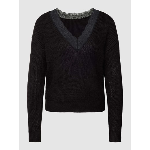 Sweter z dzianiny z obszyciem koronką model ‘GLACY’ ze sklepu Peek&Cloppenburg  w kategorii Swetry damskie - zdjęcie 168338208
