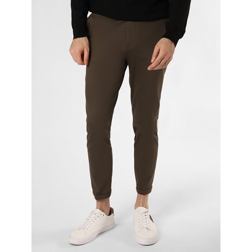 Finshley & Harding London Spodnie - Liam Mężczyźni Slim Fit oliwkowy jednolity ze sklepu vangraaf w kategorii Spodnie męskie - zdjęcie 168347338