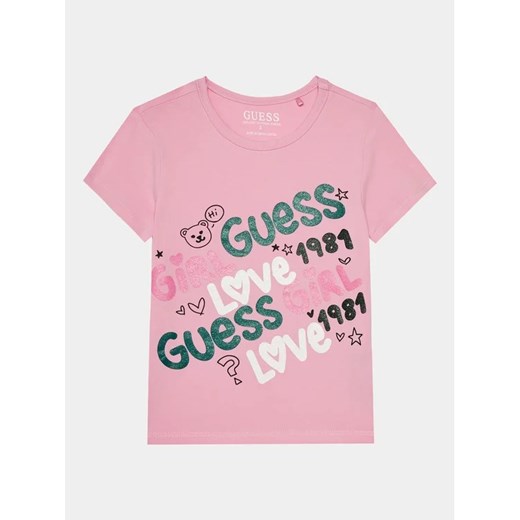 Guess T-Shirt K4RI03 K6YW4 Różowy Regular Fit ze sklepu MODIVO w kategorii Bluzki dziewczęce - zdjęcie 168384137