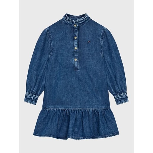 Tommy Hilfiger Sukienka jeansowa Denim Frill Collar KG0KG07026 D Niebieski Regular Fit ze sklepu MODIVO w kategorii Sukienki dziewczęce - zdjęcie 168384477