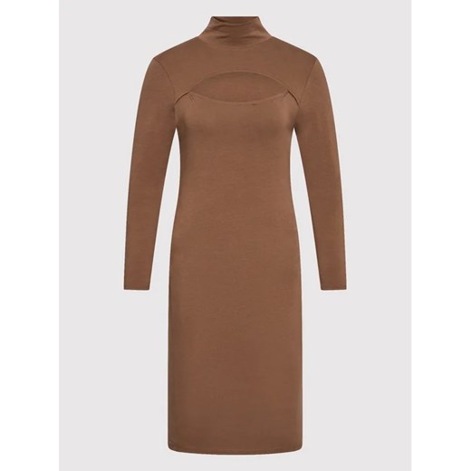 Urban Classics Sukienka codzienna Cut-Out Turtleneck TB4748 Brązowy Slim Fit Urban Classics S MODIVO