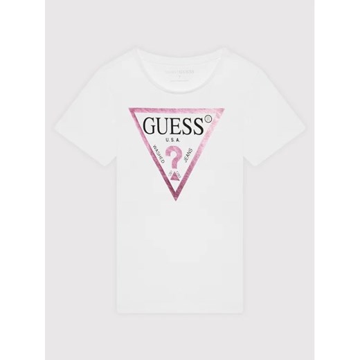 Guess T-Shirt J73I56 K8HM0 Biały Regular Fit ze sklepu MODIVO w kategorii Bluzki dziewczęce - zdjęcie 168400567