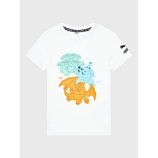 Puma T-Shirt Pokemon 536429 Biały Regular Fit ze sklepu MODIVO w kategorii T-shirty chłopięce - zdjęcie 168410799