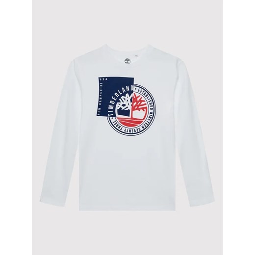 Timberland Bluzka T25T32 D Biały Regular Fit ze sklepu MODIVO w kategorii T-shirty chłopięce - zdjęcie 168416037