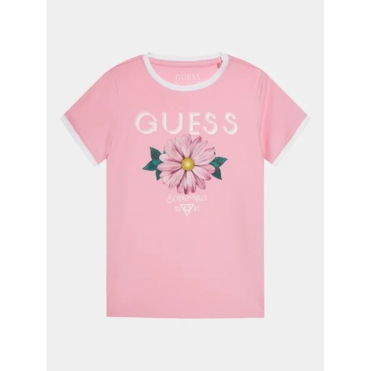 Guess T-Shirt J4RI00 K6YW4 Różowy Regular Fit ze sklepu MODIVO w kategorii Bluzki dziewczęce - zdjęcie 168417156
