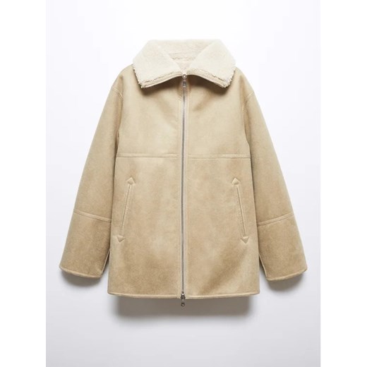 Mango Kożuch Rulo 57097708 Beżowy Oversize Mango S okazyjna cena MODIVO