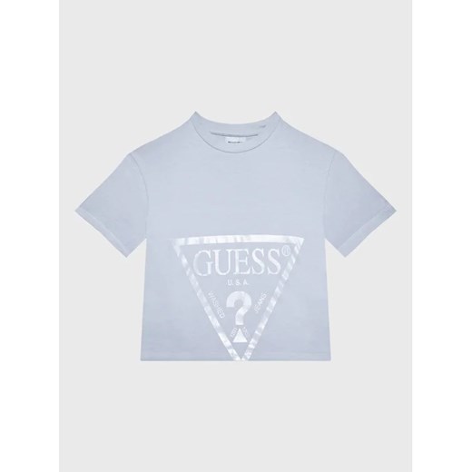 Guess T-Shirt J2BI41 K8HM0 Niebieski Cropped Fit ze sklepu MODIVO w kategorii Bluzki dziewczęce - zdjęcie 168431186