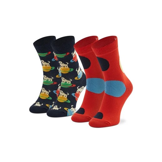 Happy Socks Zestaw 2 par wysokich skarpet dziecięcych KLAI02-6500 Czerwony ze sklepu MODIVO w kategorii Skarpetki dziecięce - zdjęcie 168460219