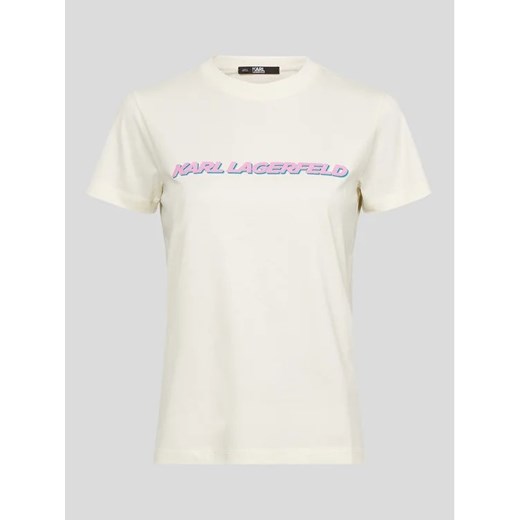 KARL LAGERFELD T-Shirt Future Logo 225W1701 Beżowy Regular Fit Karl Lagerfeld M wyprzedaż MODIVO