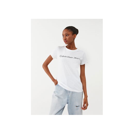 Calvin Klein Jeans T-Shirt J20J220253 Biały Slim Fit ze sklepu MODIVO w kategorii Bluzki damskie - zdjęcie 168505096