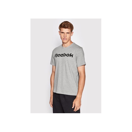 Reebok T-Shirt Graphic Series Linear Logo FP9162 Szary Slim Fit ze sklepu MODIVO w kategorii T-shirty męskie - zdjęcie 168506915
