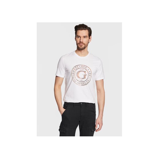 Guess T-Shirt Round Logo M3GI11 J1314 Biały Slim Fit ze sklepu MODIVO w kategorii T-shirty męskie - zdjęcie 168513076
