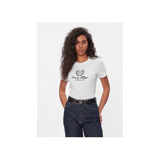 Tommy Hilfiger T-Shirt Flag Script WW0WW41761 Biały Slim Fit ze sklepu MODIVO w kategorii Bluzki damskie - zdjęcie 168515148
