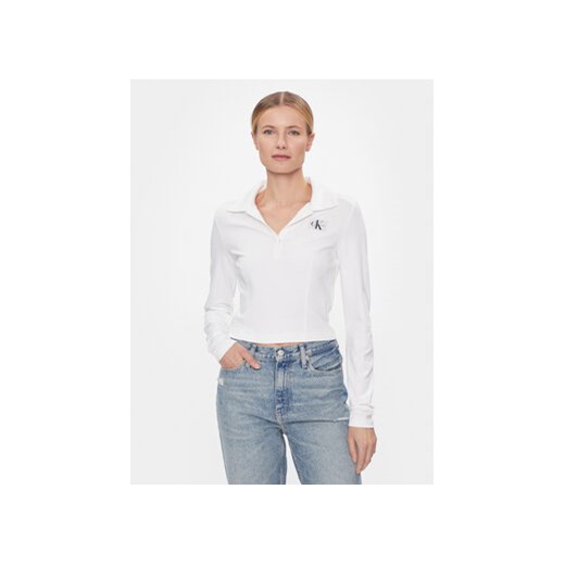 Calvin Klein Jeans Bluzka Polo Collar Milano Regular Top J20J222556 Biały Regular Fit ze sklepu MODIVO w kategorii Bluzki damskie - zdjęcie 168516067