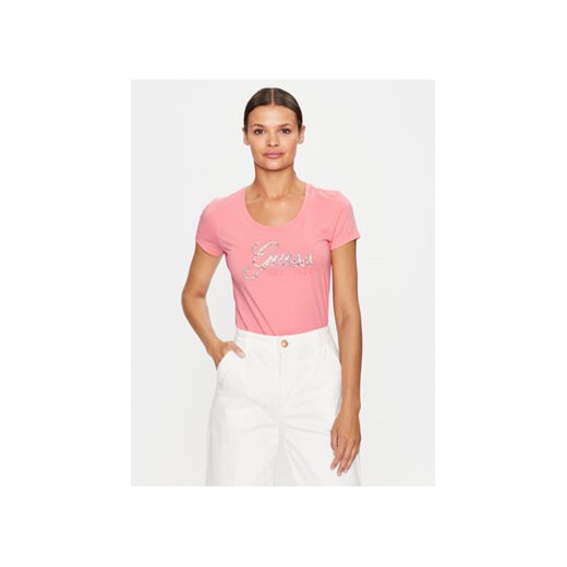 Guess T-Shirt W3YI36 J1314 Różowy Slim Fit ze sklepu MODIVO w kategorii Bluzki damskie - zdjęcie 168516416