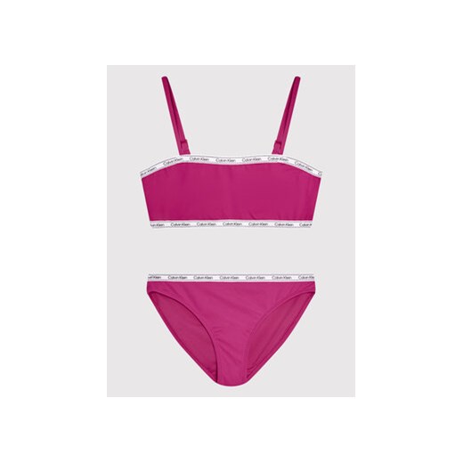 Calvin Klein Swimwear Strój kąpielowy Logo Tape KY0KY00016 Różowy 12_14Y okazja MODIVO