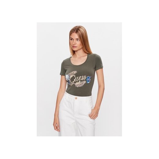Guess T-Shirt Embellish Logo W3GI40 J1314 Zielony Slim Fit ze sklepu MODIVO w kategorii Bluzki damskie - zdjęcie 168527615