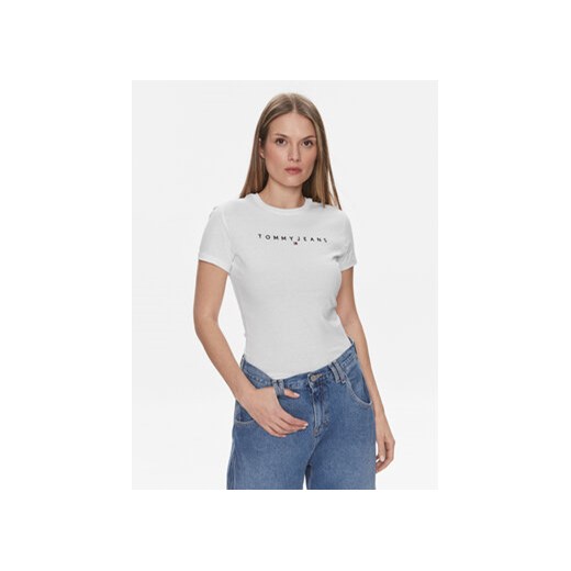 Tommy Jeans T-Shirt Linear DW0DW17361 Biały Slim Fit ze sklepu MODIVO w kategorii Bluzki damskie - zdjęcie 168528528