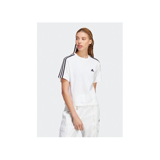 adidas T-Shirt Essentials 3-Stripes Single Jersey Crop Top HR4915 Biały Loose Fit ze sklepu MODIVO w kategorii Bluzki damskie - zdjęcie 168530349