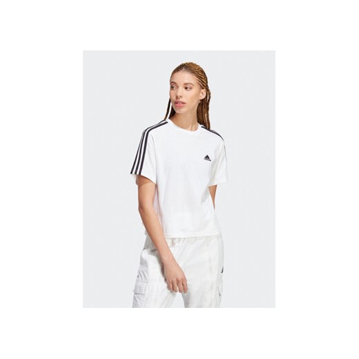 adidas T-Shirt Essentials 3-Stripes Single Jersey Crop Top HR4915 Biały Loose XS MODIVO