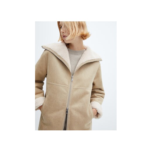 Mango Kożuch Rulo 57097708 Beżowy Oversize Mango S okazyjna cena MODIVO