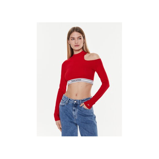 Tommy Jeans Bluzka Tjw Logo DW0DW14893 Czerwony Slim Fit ze sklepu MODIVO w kategorii Bluzki damskie - zdjęcie 168534168