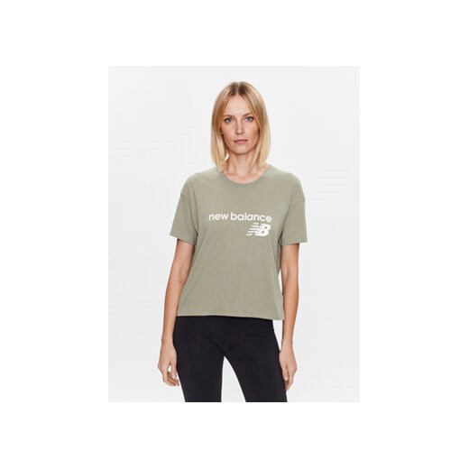 New Balance T-Shirt Stacked WT03805 Zielony Relaxed Fit ze sklepu MODIVO w kategorii Bluzki damskie - zdjęcie 168534526