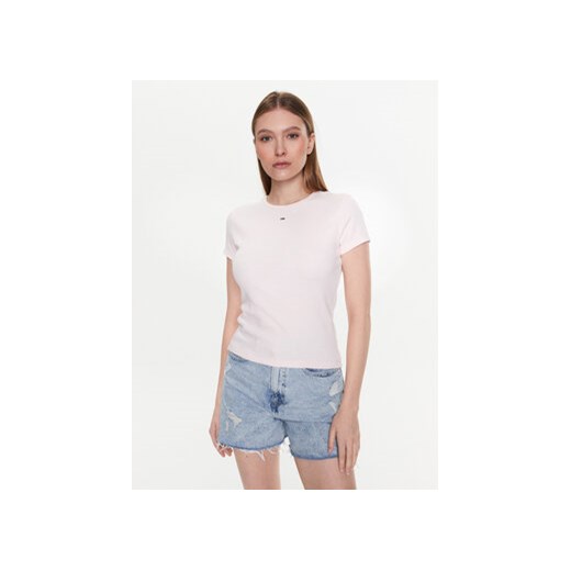 Tommy Jeans T-Shirt Essential DW0DW14876 Różowy Slim Fit ze sklepu MODIVO w kategorii Bluzki damskie - zdjęcie 168534898