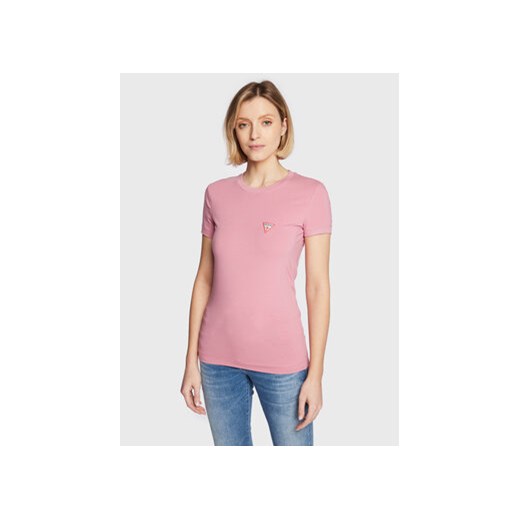 Guess T-Shirt Mini Triangle W2YI44 J1311 Różowy Slim Fit ze sklepu MODIVO w kategorii Bluzki damskie - zdjęcie 168535856