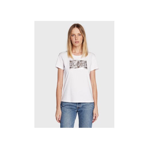Pepe Jeans T-Shirt Pearl PL505222 Biały Regular Fit ze sklepu MODIVO w kategorii Bluzki damskie - zdjęcie 168540087