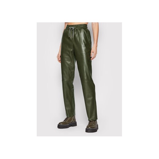 Notes Du Nord Spodnie skórzane Tazz 12504 Zielony Relaxed Fit ze sklepu MODIVO w kategorii Spodnie damskie - zdjęcie 168543648