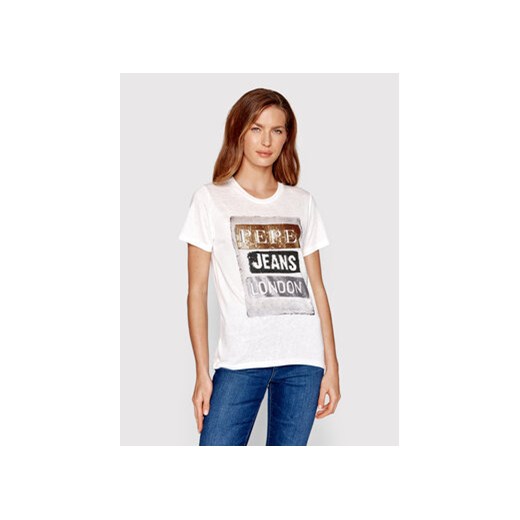 Pepe Jeans T-Shirt Tyler PL505351 Biały Regular Fit ze sklepu MODIVO w kategorii Bluzki damskie - zdjęcie 168544135