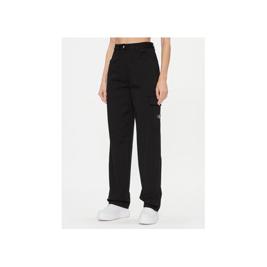 Calvin Klein Jeans Spodnie materiałowe Stretch Twill High Rise Straight J20J221297 Czarny Regular Fit ze sklepu MODIVO w kategorii Spodnie damskie - zdjęcie 168545135