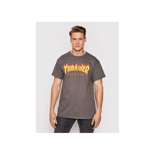 Thrasher T-Shirt Flame Szary Regular Fit ze sklepu MODIVO w kategorii T-shirty męskie - zdjęcie 168547766