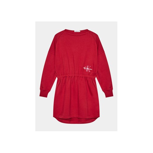 Calvin Klein Jeans Sukienka dzianinowa Monogram IG0IG02316 Czerwony Relaxed Fit ze sklepu MODIVO w kategorii Sukienki dziewczęce - zdjęcie 168548999